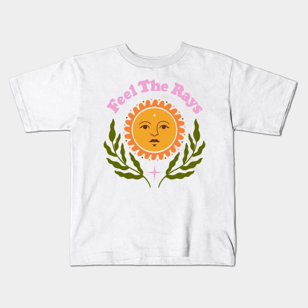 Feel The Rays Sunshine Sun Boho Retro Kids T-Shirt by Trippycollage